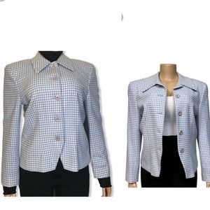 Vintage 80s Pendleton Blazer Houndstooth  Virgin Wool Blue Ivory size 10P